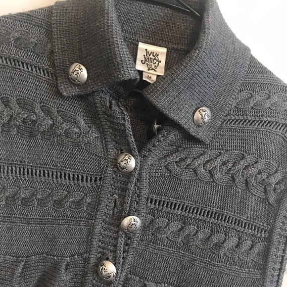 IVY JANE Gray Wool Blend Short Sleeve Cardigan Size Medium - Picture 3 of 5